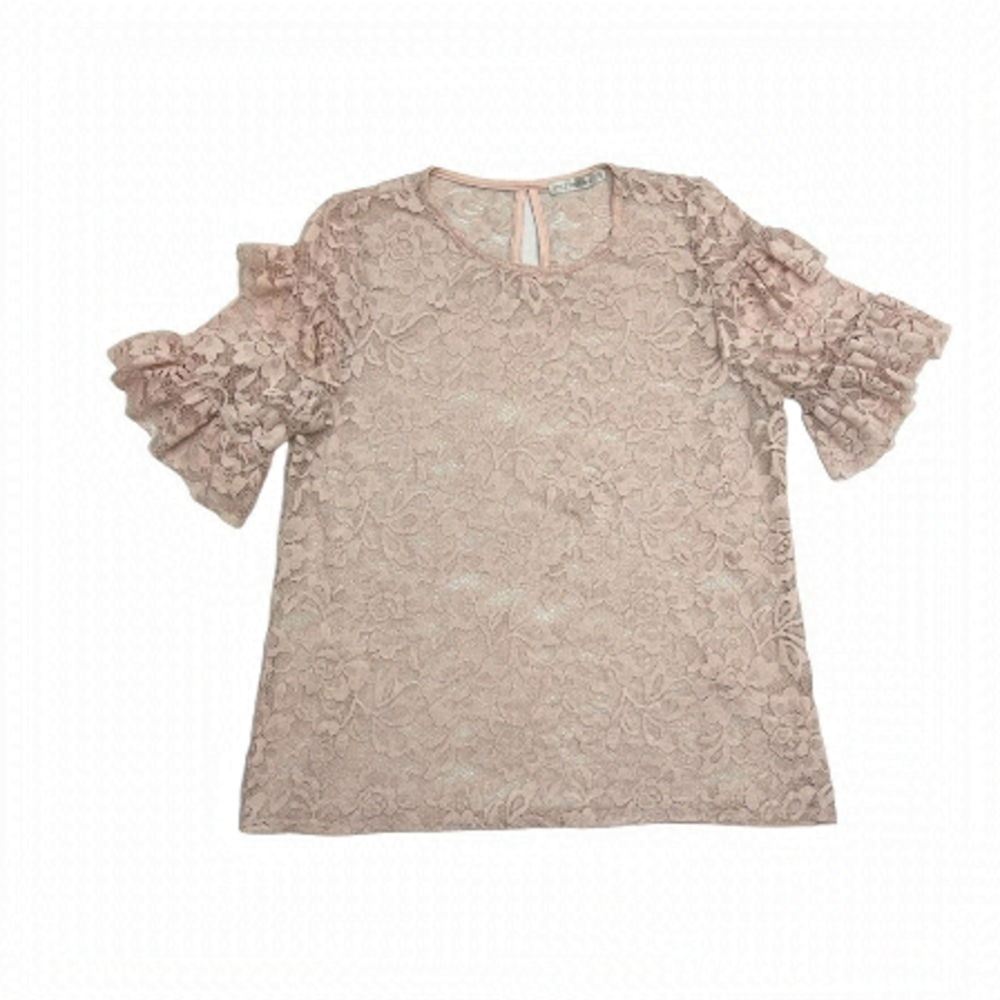 STYLE therapy flower Lace blouse top 3/8 sleeves fits L size XXL old pink